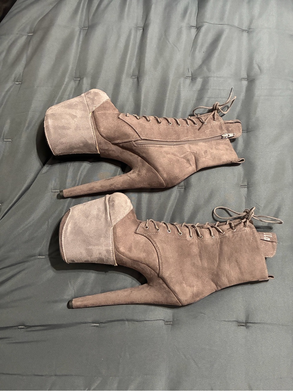 Hella Heels Babydoll 8” Boots Dark Grey with Matching Shoe Protector